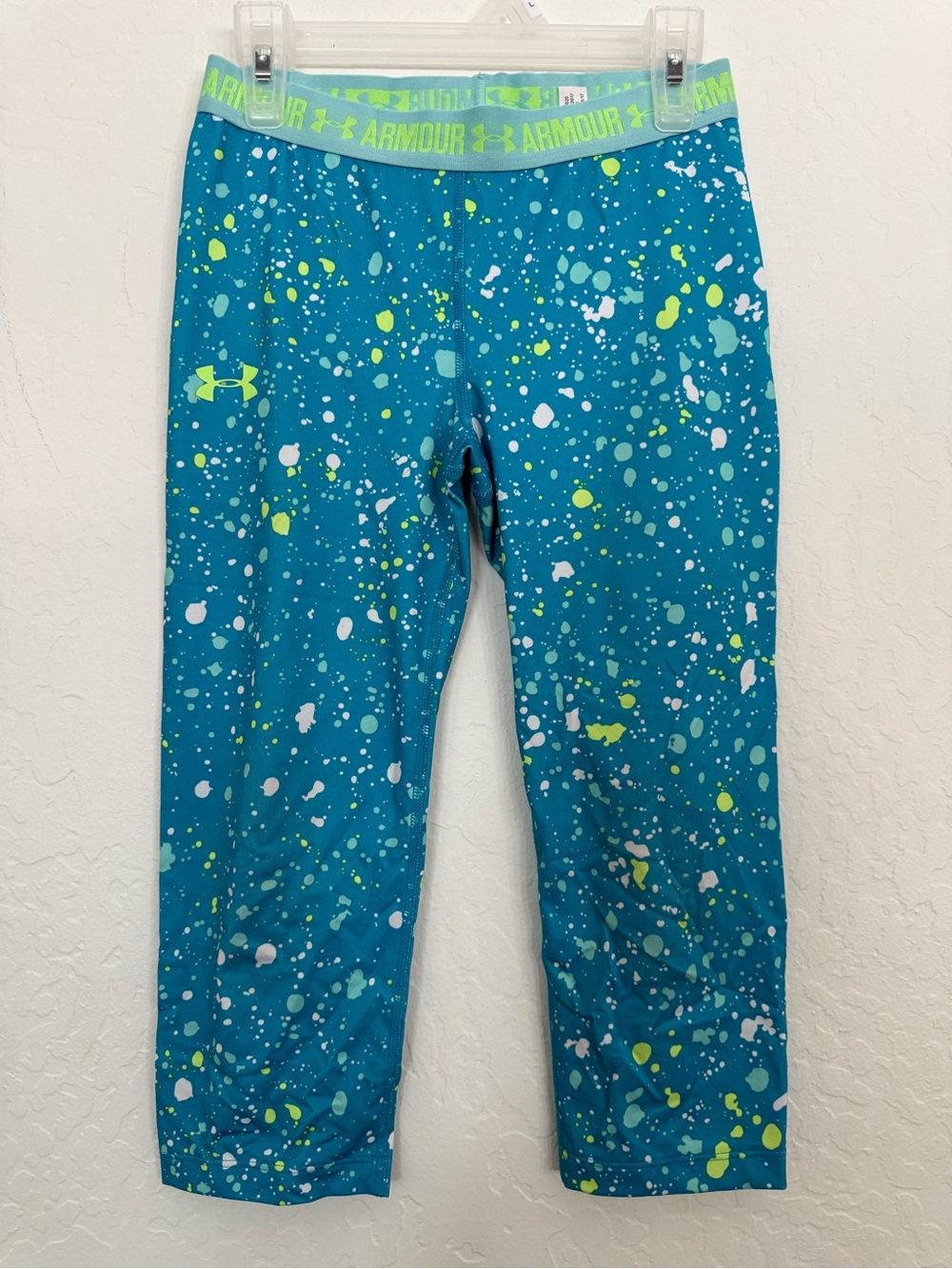 Under Armour Teal Splash Capri Leggings with Lime Accents